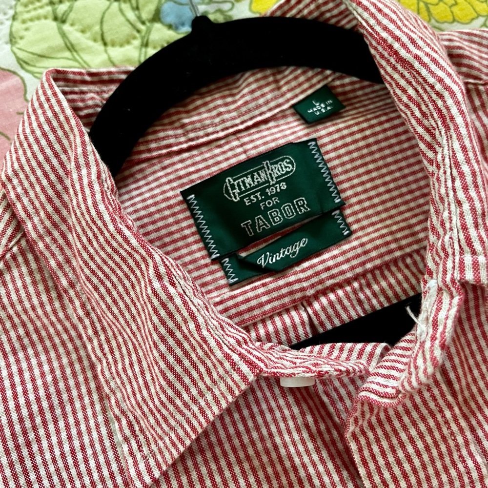 Gitman Bros Vintage Men Large USA Made Custom Design Red/White/Tan Gingham LS